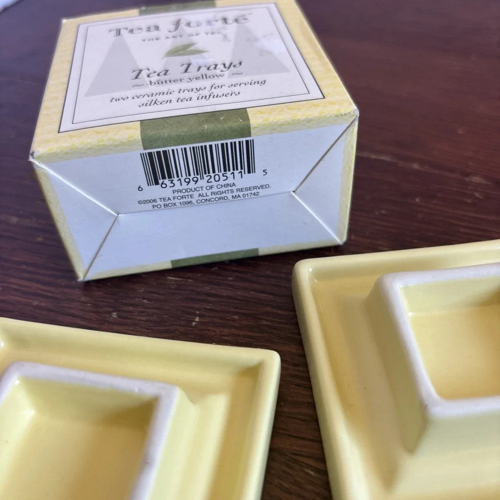 Tea Forte Tea Bag Trays Set of 2 Butter Yellow , Ceramic, For Silken Tea‎ , NIB